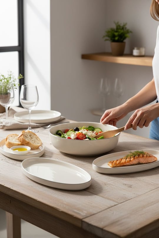 3lü Porselen Gümüş Modern Sufii Salata Kayık Kase Seti