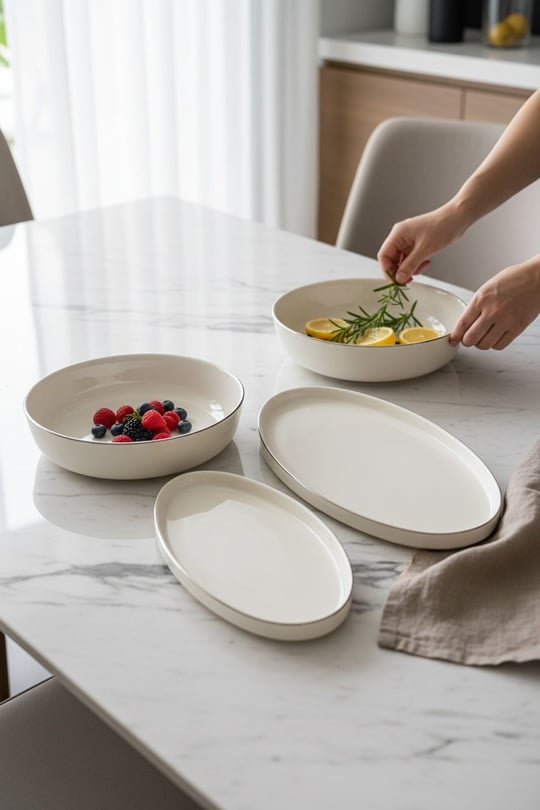 3lü Porselen Gümüş Modern Sufii Salata Kayık Kase Seti