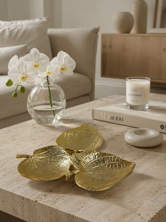 3lü Yaprak Tabak Gold Dekoratif Obje