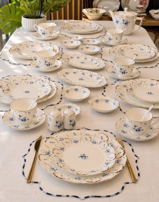 44 Parça Queen Blue Porselen Kahvaltı Takımı 