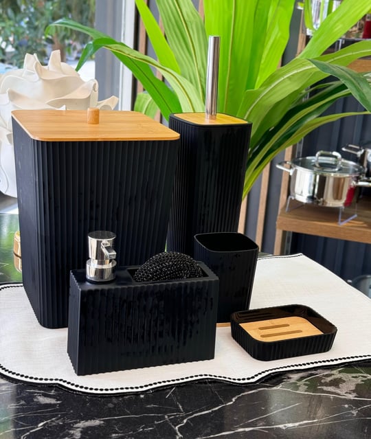5 Parça Lenox Akrilik Bambu Banyo Seti Siyah