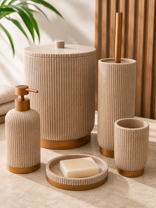 5 Parça Lüx Ladure Collection Bej Banyo Seti