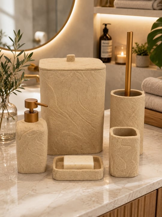 5 Parça Lüx Laduree Stonea Krem Gold Banyo Seti 