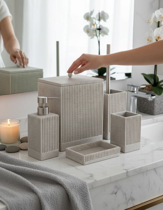 5 Parça Lüx Laduree Talya Gri Silver Banyo Seti