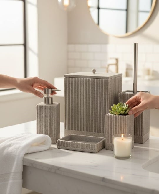 5 Parça Lüx Laduree Talya Gri Silver Banyo Seti