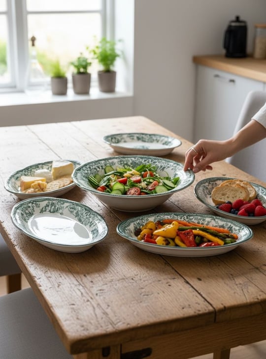 5 Parça Porselen Velour Green Salata Kayık Seti