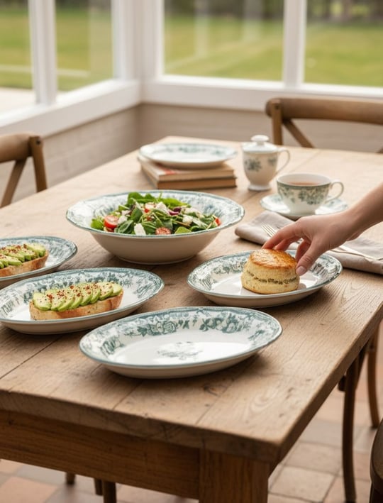 5 Parça Porselen Velour Green Salata Kayık Seti