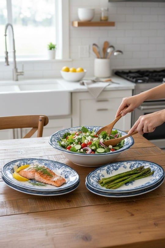 5 Parça Porselen Velour Navy Salata Kayık Seti