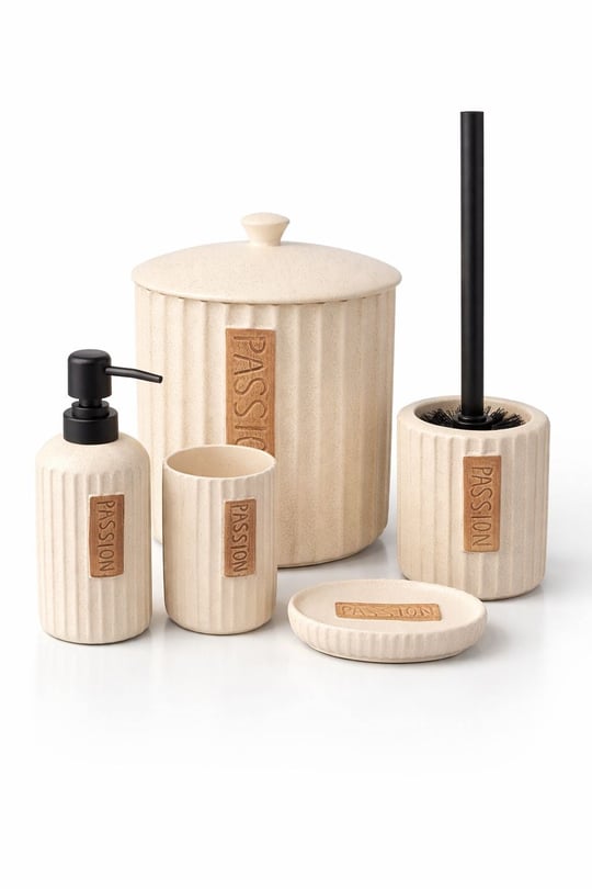 5 Parça Vilya Collection Lüx  Cream Banyo Seti