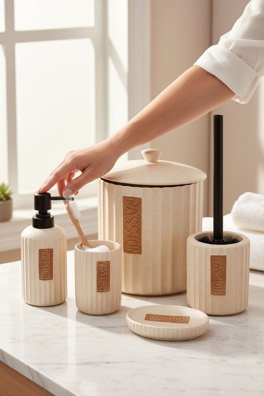 5 Parça Vilya Collection Lüx  Cream Banyo Seti