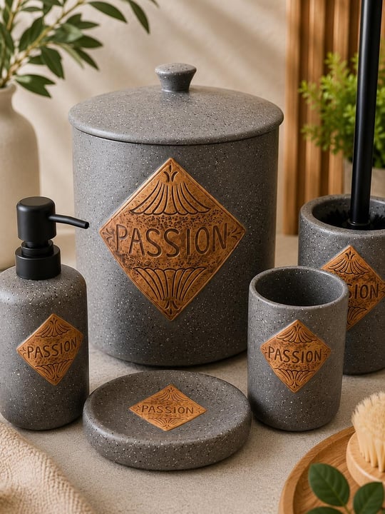 5 Parça Vilya Collection Lüx  Gray Banyo Seti