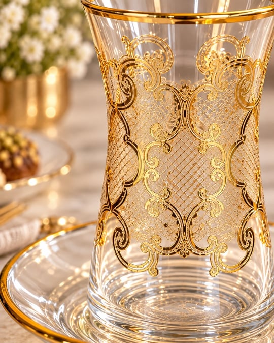 6 Kişilik 12 Parça Premium Erva Gold Çay Takımı