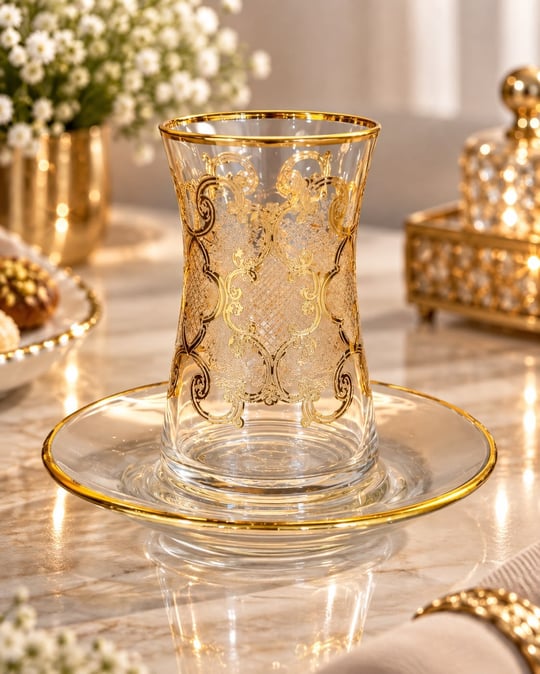 6 Kişilik 12 Parça Premium Erva Gold Çay Takımı