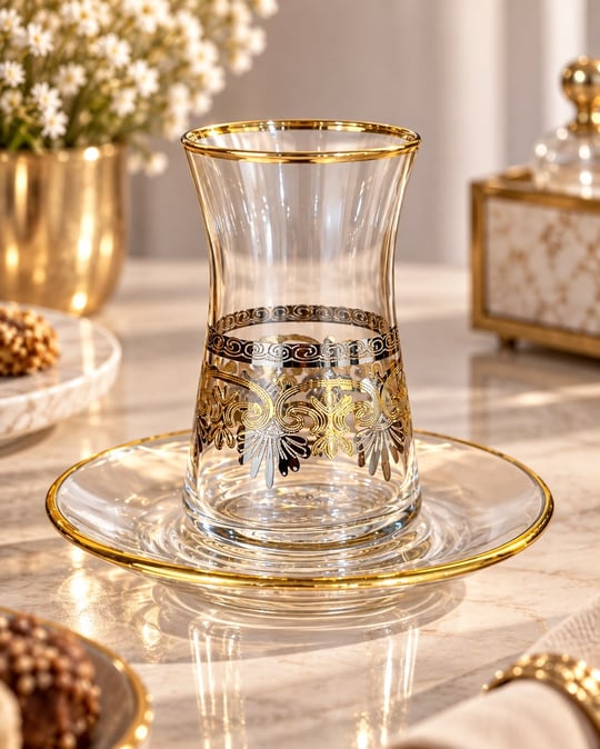 6 Kişilik 12 Parça Sultan Gold Platin Mix Çay Takımı