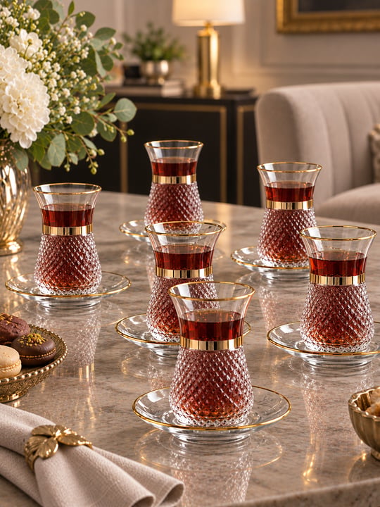 6 Kişilik 12 Parça Verdi Çay Takımı