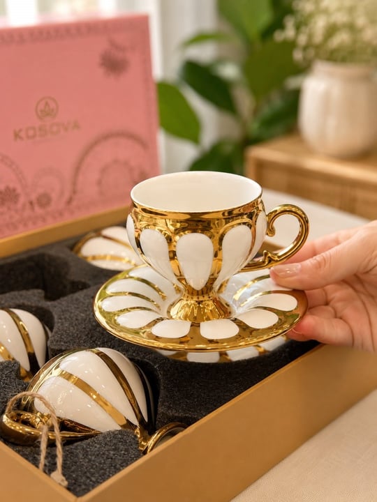 6 Kişilik Porselen Goldies Kahve Fincanı