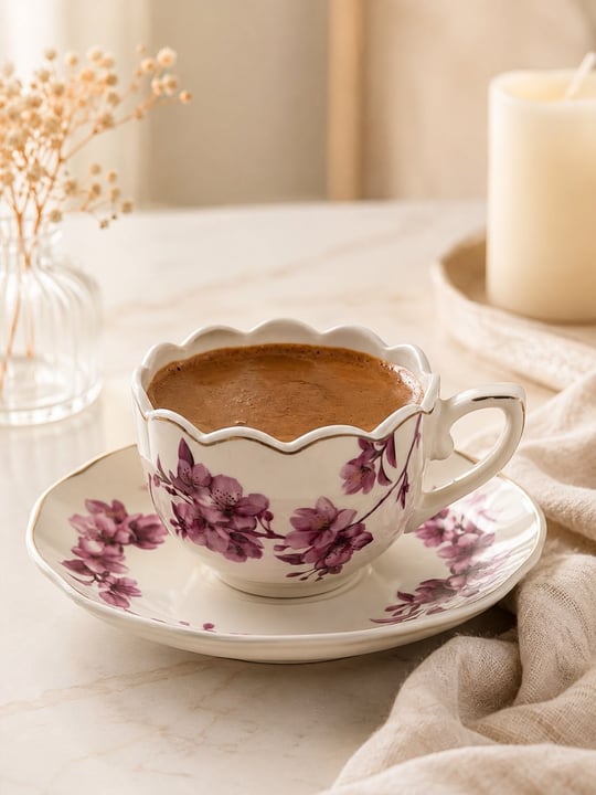 6 Kişilik Porselen Leaf Elegance Victoria Kahve Fincanı