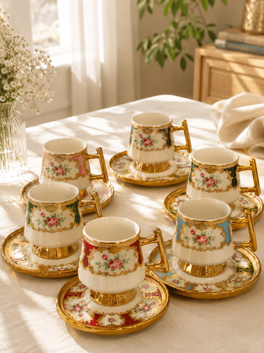 6 Kişilik Porselen Queen Art Kahve Fincanı