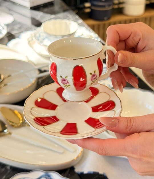 6 Kişilik Porselen Veloura Red Kahve Fincanı 