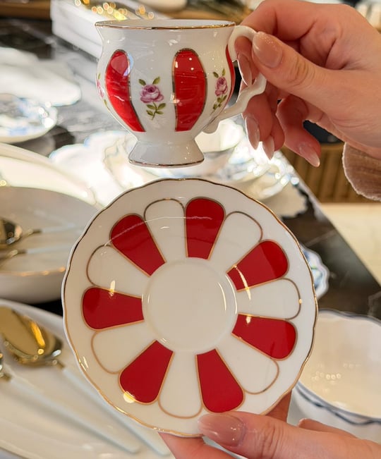 6 Kişilik Porselen Veloura Red Kahve Fincanı 