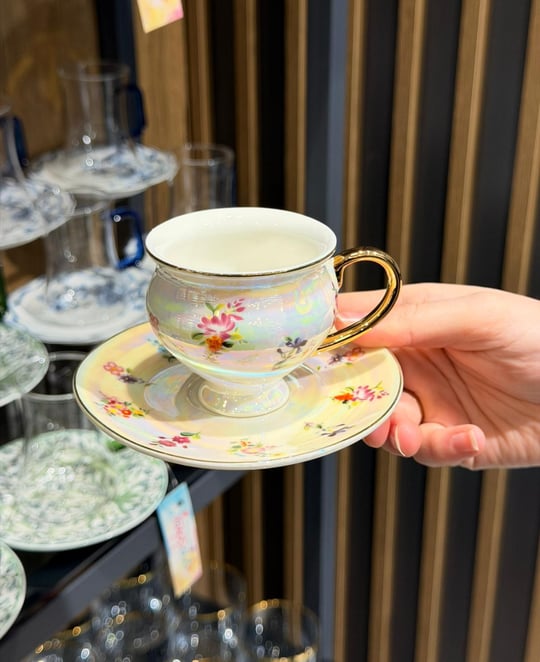 6 Kişilik Sedefli Vintage Çiçek Kahve Fincan Takımı 