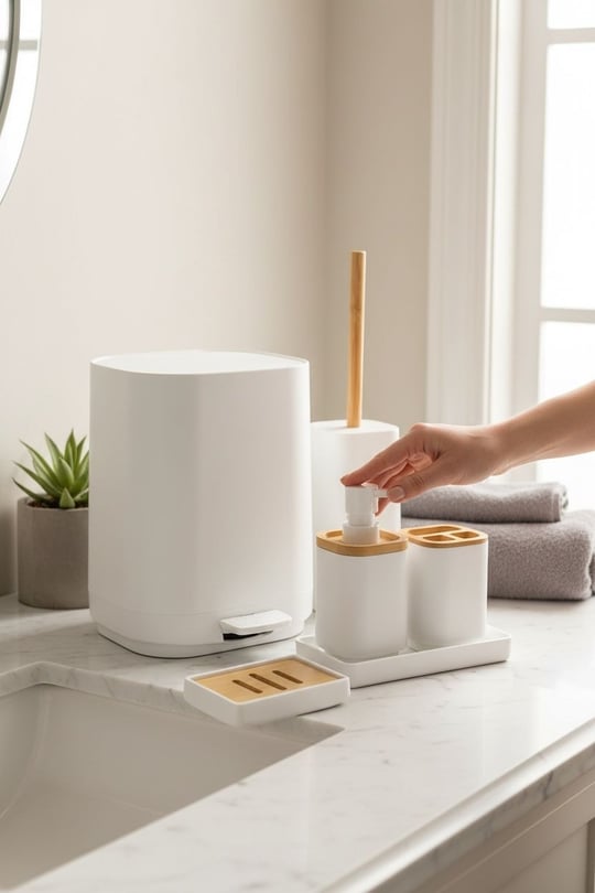 6 Parça Anna Akrilik Bambu Banyo Seti Beyaz