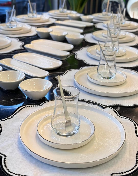 64 Parça 12 Kişilik Platin Modern Krem Kahvaltı Takımı
