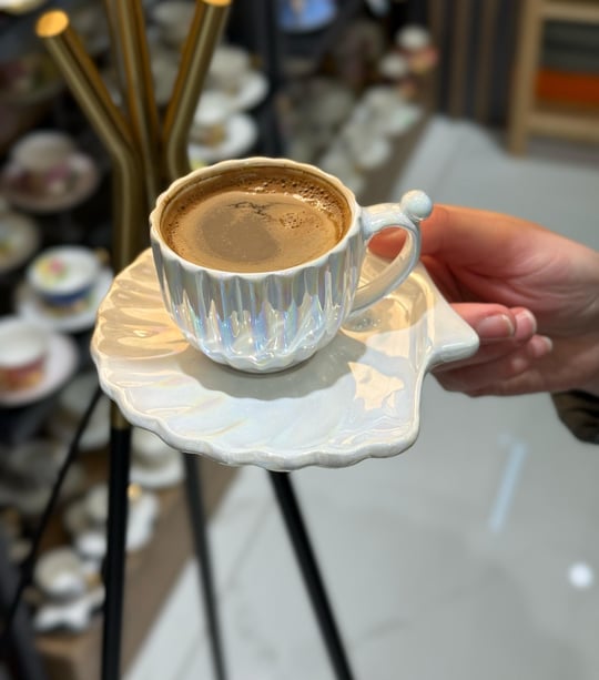 6lı Lüks İstiridye İncili Sedefli Kahve Fincanı