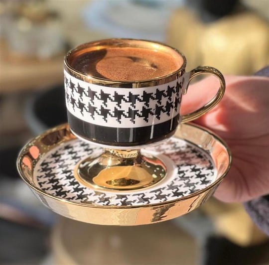 6lı Porselen Lüks Renkli Kazayağı Kahve Fincanı