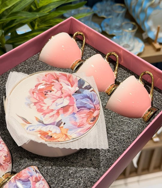 6lı Porselen Peonia Kahve Fincanı