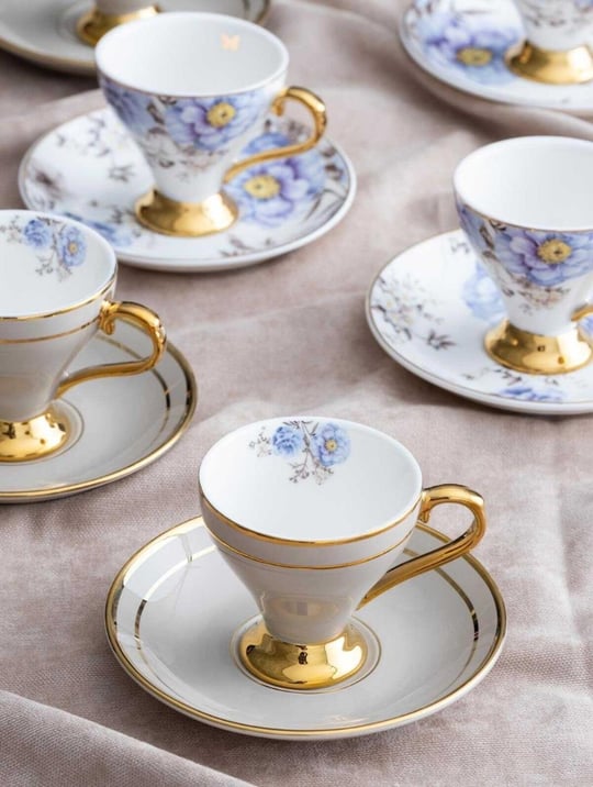 6lı Porselen Royalty Kahve Fincanı 