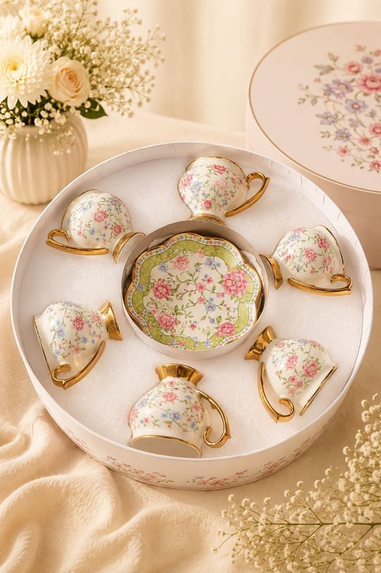 6 Kişilik Sakura Rose Porselen Kahve Fincanı 90 cc