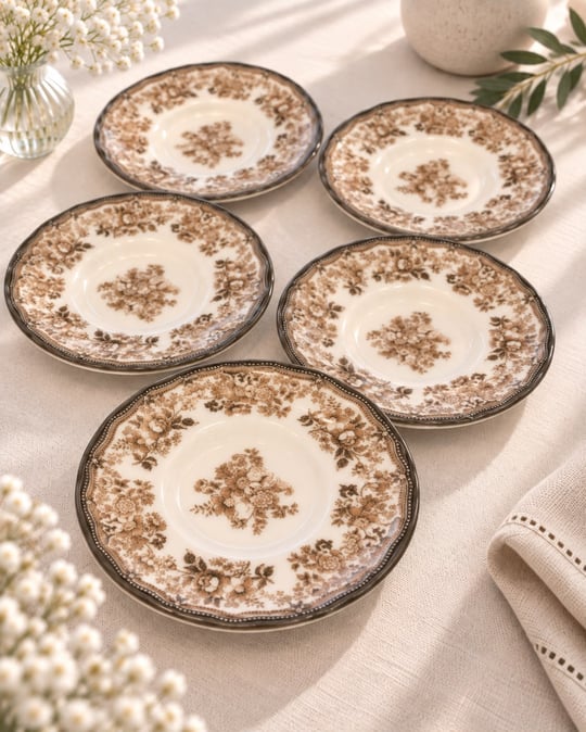 6lı Porselen Velour Brown Çay Tabağı 