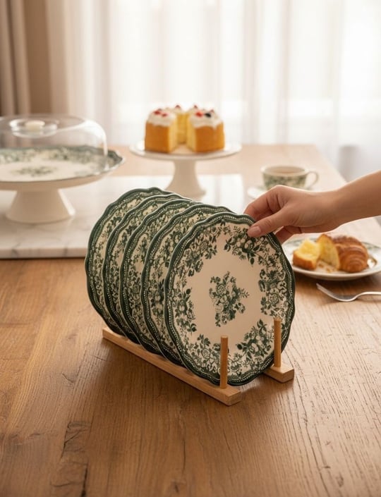 8 Parça Porselen Velour Green Pasta Seti