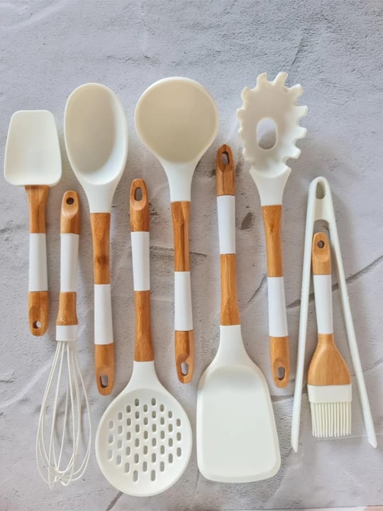 9 Parça Bambu Capo Silikon Saplı Kepçe Seti