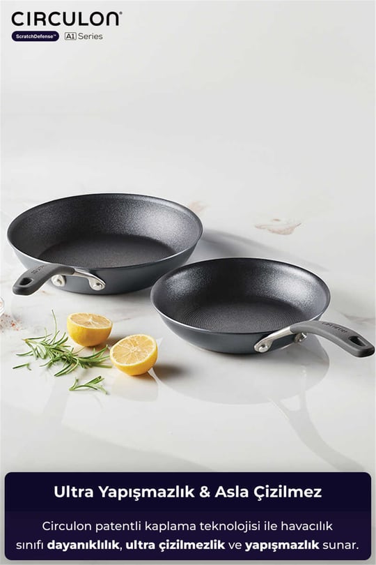 A1 Serisi ScratchDefense Çizilmez Yapışmaz 2li Kızartma Tava Seti - 22 CM & 26 CM