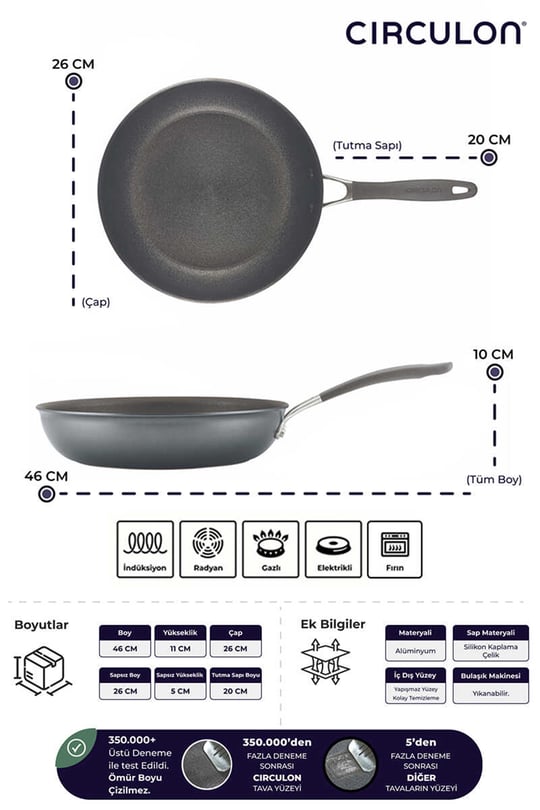 A1 Serisi ScratchDefense Çizilmez Yapışmaz 2li Kızartma Tava Seti - 22 CM & 26 CM