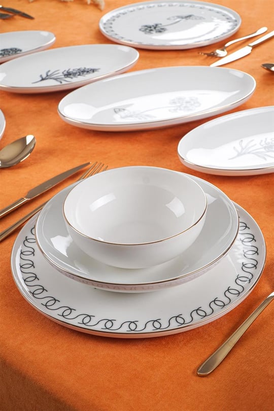 Adalee 12 Kişilik 46 Parça Porselen Yemek Takımı