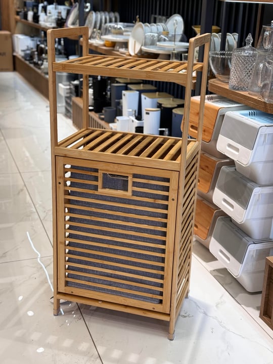 Bambu Kirli Çamaşır Sepeti Raflı