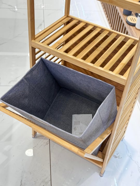 Bambu Kirli Çamaşır Sepeti Raflı