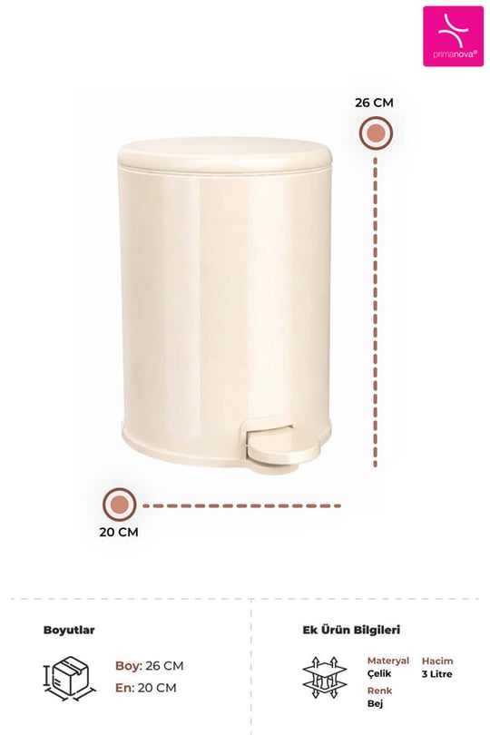 Cigo 3 LT Banyo Mutfak Ofis Çelik Çöp Kovası - Bej