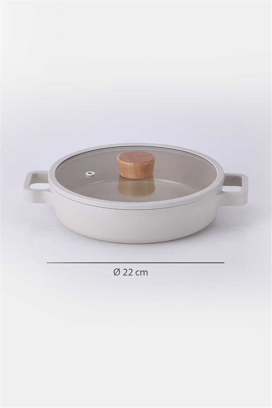 Fika Cam Kapaklı Seramik Kaplama Sahan 22 CM - Bej