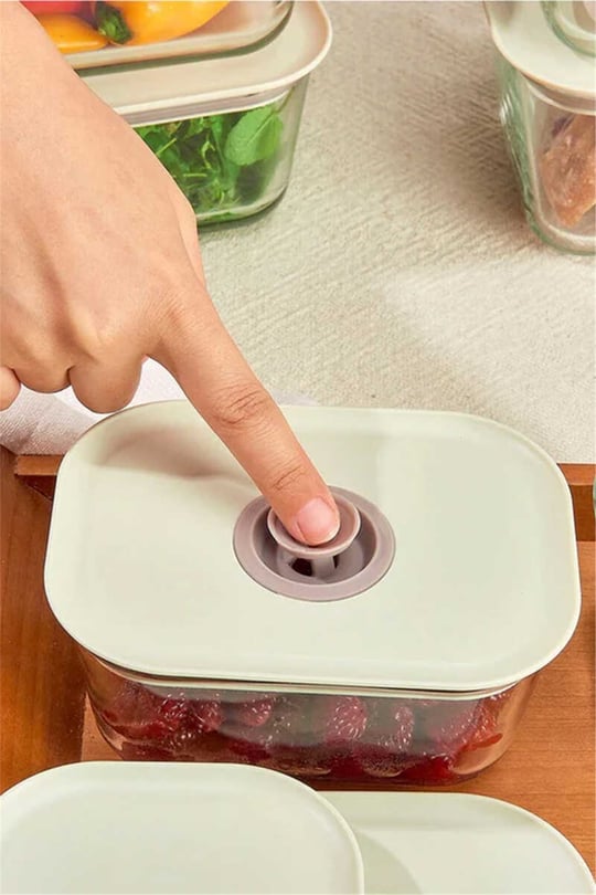 Fika Clik Dikdörtgen Cam Saklama Kabı 1380 ML - Bej