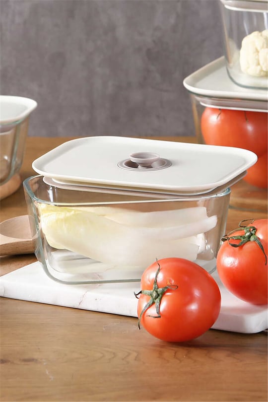 Fika Clik Dikdörtgen Cam Saklama Kabı 800 ML - Bej