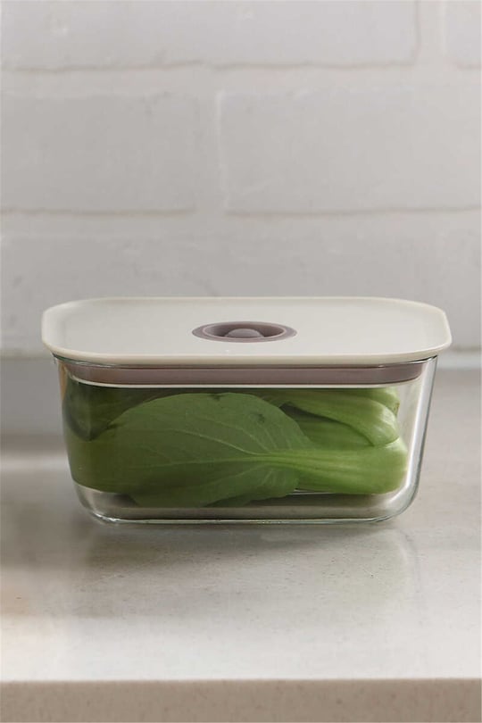 Fika Clik Dikdörtgen Cam Saklama Kabı 800 ML - Bej