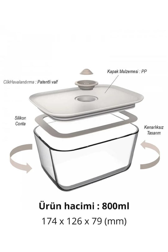 Fika Clik Dikdörtgen Cam Saklama Kabı 800 ML - Bej