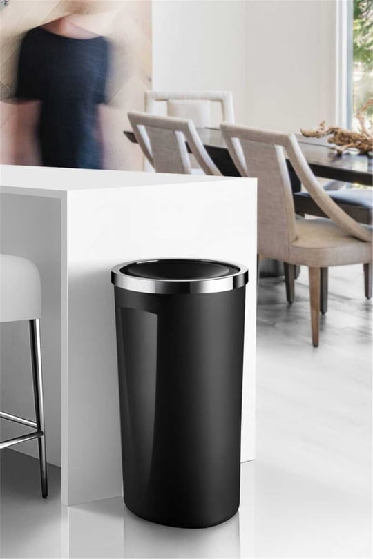 Lenox 35 LT Döner Kapaklı Banyo Mutfak Ofis Çöp Kovası - Siyah 