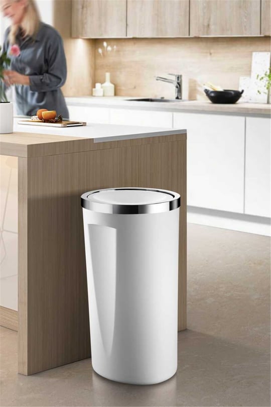 Lenox 35 LT Döner Kapaklı Banyo Mutfak Ofis Çöp Kovası - Beyaz
