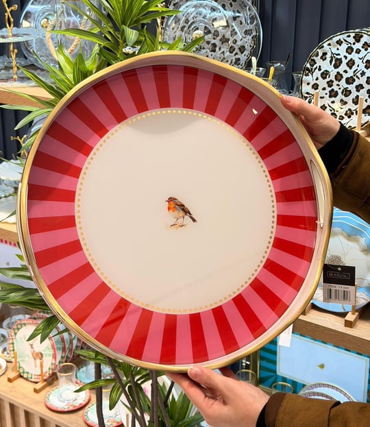 Lüks Akrilik Yuvarlak Tepsi Bird Qush Flora Edition  40*5