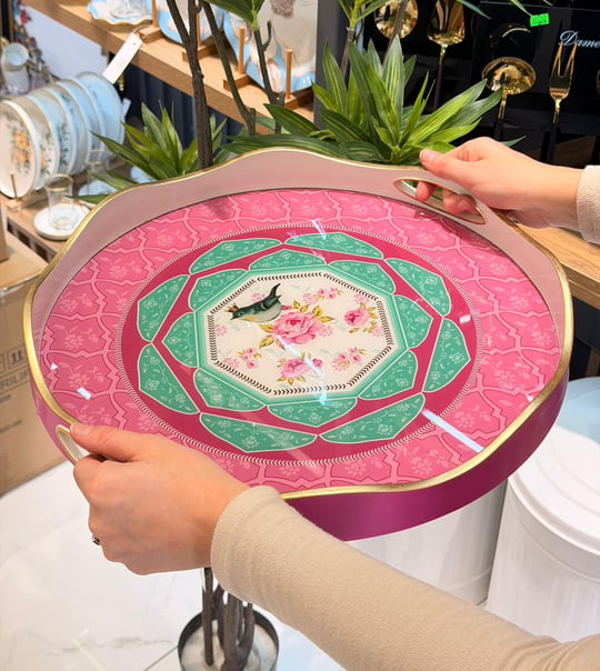 Lüks Akrilik Yuvarlak Tepsi Karnaval Pink 40*5